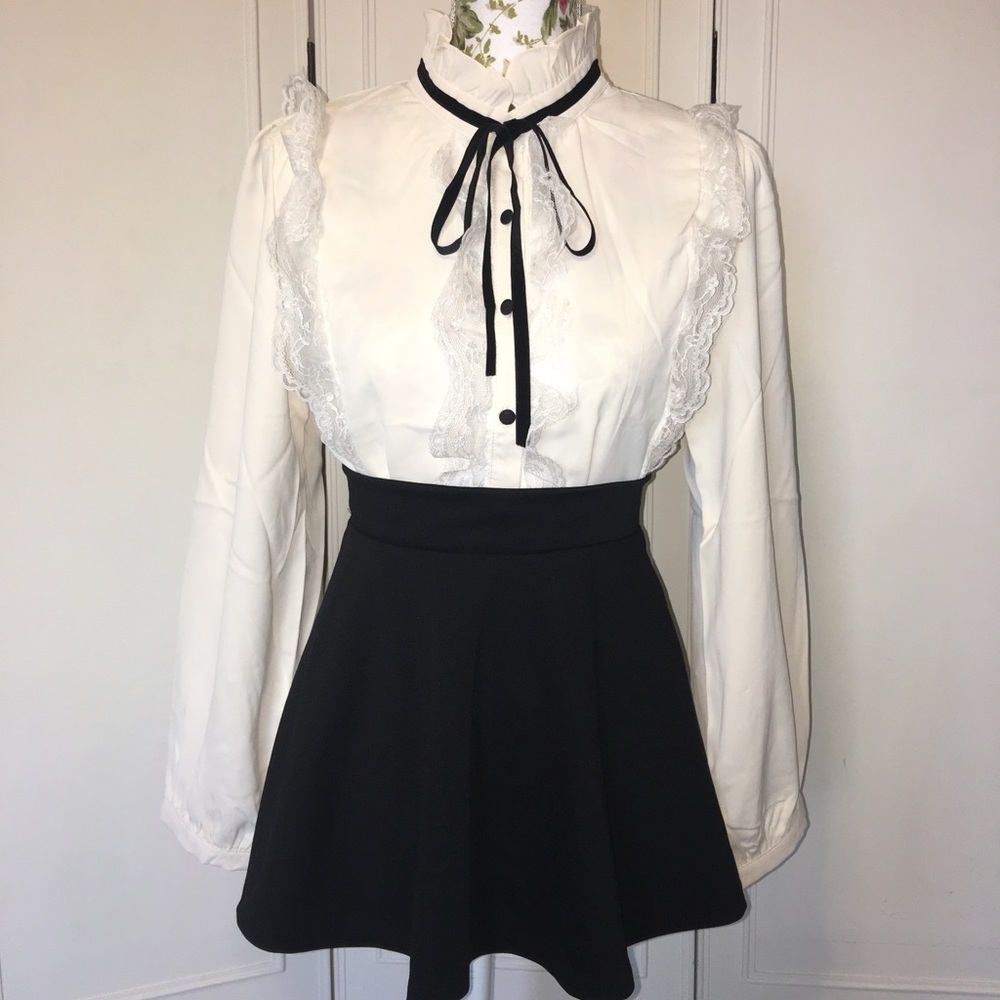 Lace Embroidered Bow Accent Blouse